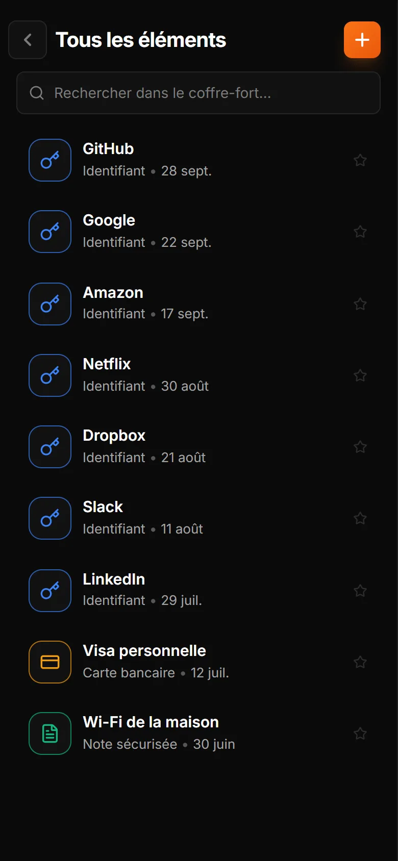 Walilock sur un téléphone Android, avec une liste d’identifiants